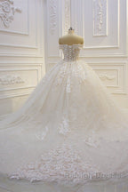 Long Off the Shoulder Sweetheart Ball Gown Sequin Appliques Lace Wedding Dresses