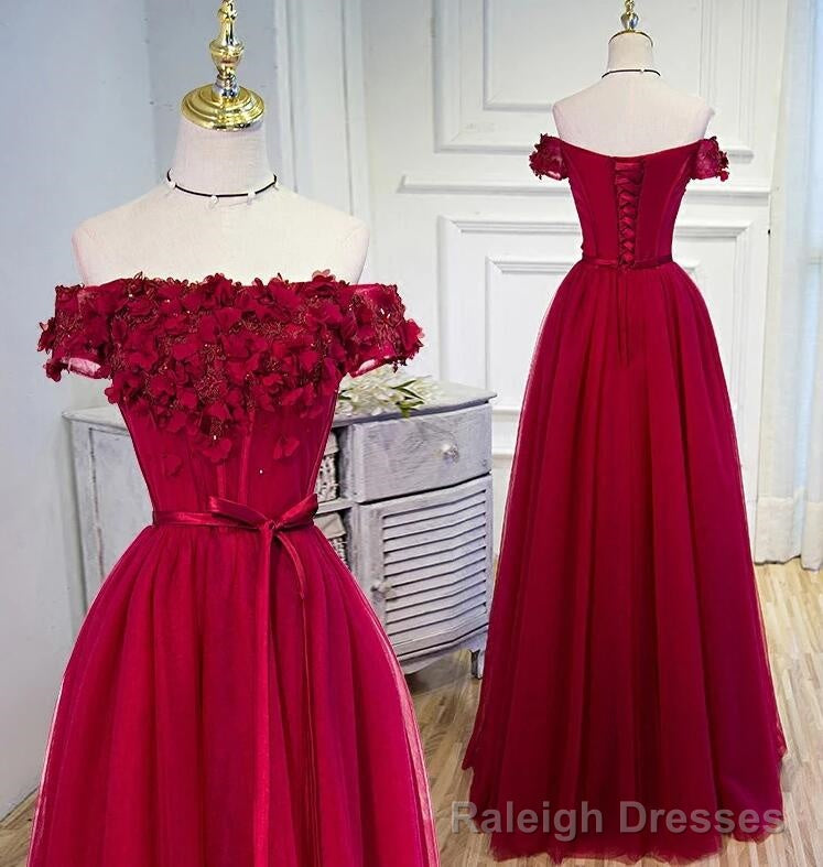 Long Prom Dress, Off Shoulder Dark Red Prom Dress