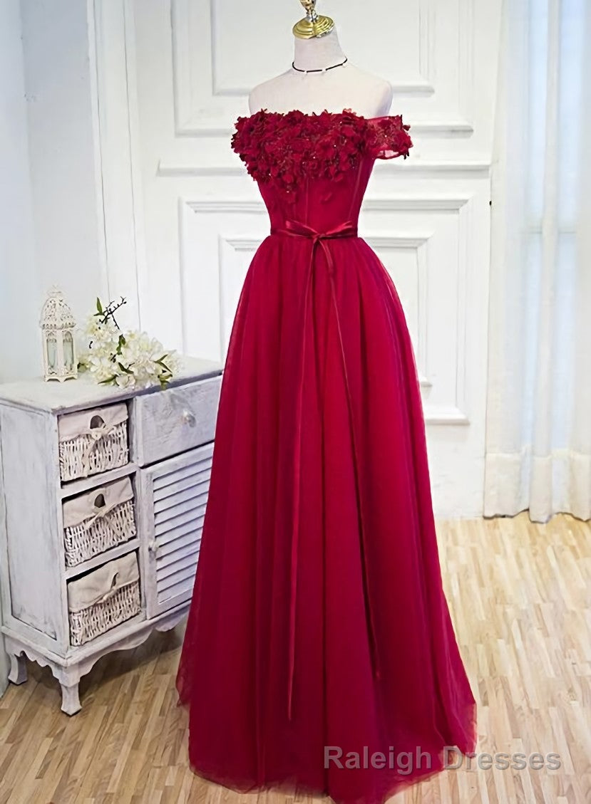Long Prom Dress, Off Shoulder Dark Red Prom Dress
