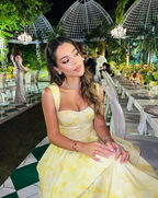 Vintage Pastel Yellow Ruffle Tiered A-Line Long Prom Dresses Prom Dresses