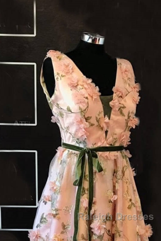 Long Pink 3D Flowers V-Neck Dress Secondary image