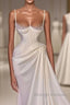 Long Pleated Satin Prom Dress White Mermaid Prom Dresses