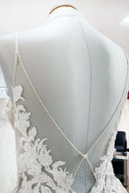 Long Princess Tulle V Neck Sequins Lace Appliques Wedding Dress