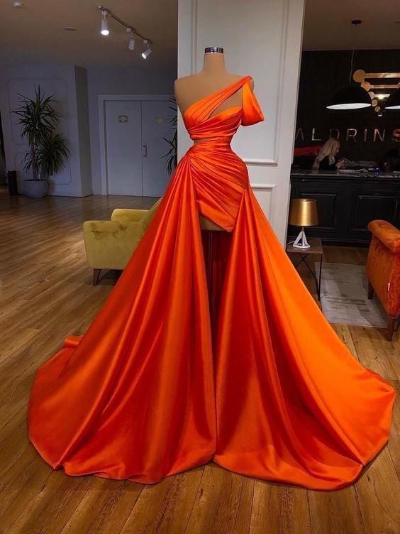Orange Gorgeous Elegant Long Satin Ball Gown Fashion Evening Dress Main image