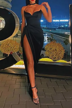 Green/Black New Style Fashion Spaghetti Straps Long Slit Sexy Satin Prom Dress Evening Dress Formal Dress