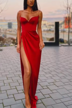 Green/Black New Style Fashion Spaghetti Straps Long Slit Sexy Satin Prom Dress Evening Dress Formal Dress