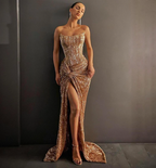 Long Prom Dresses Gold Mermaid Evening Gowns