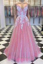 Long Prom Dresses With Appliques And Beading,Evening Dresses,Charming Dance Dress