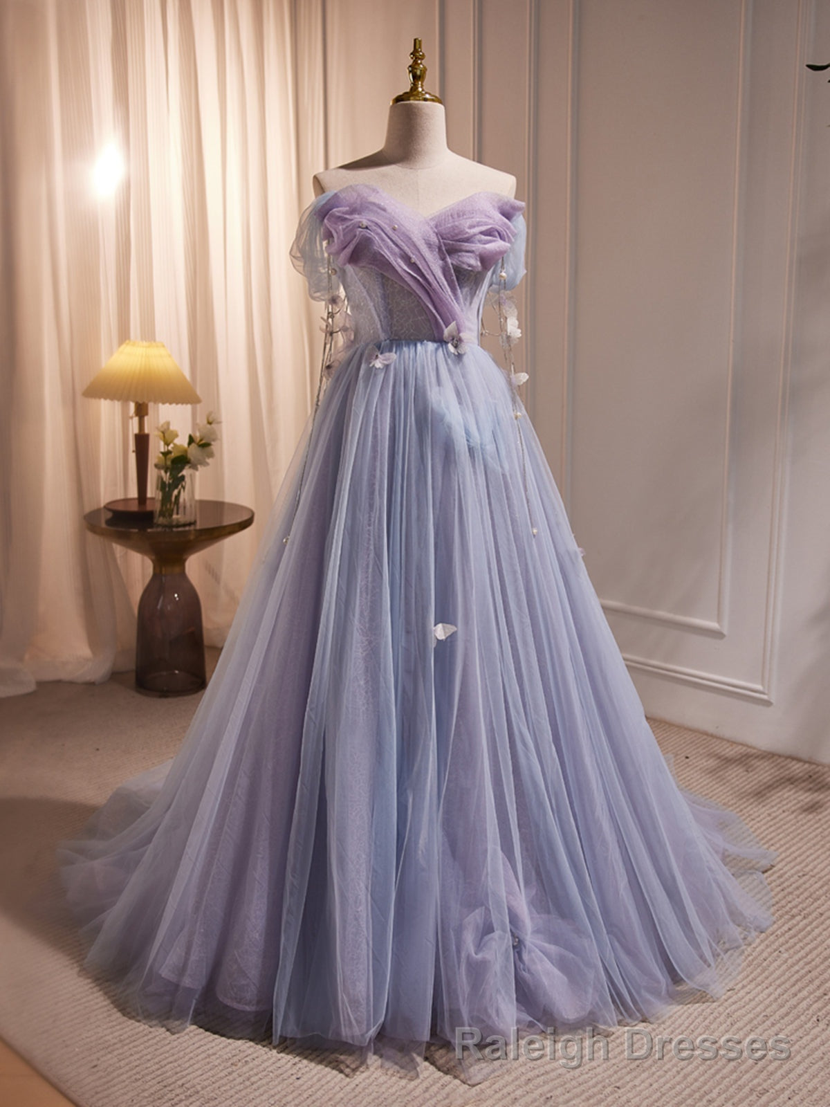 Long Purple Tulle Prom Dresses, Long Purple Tulle Formal Prom Dresses Main image