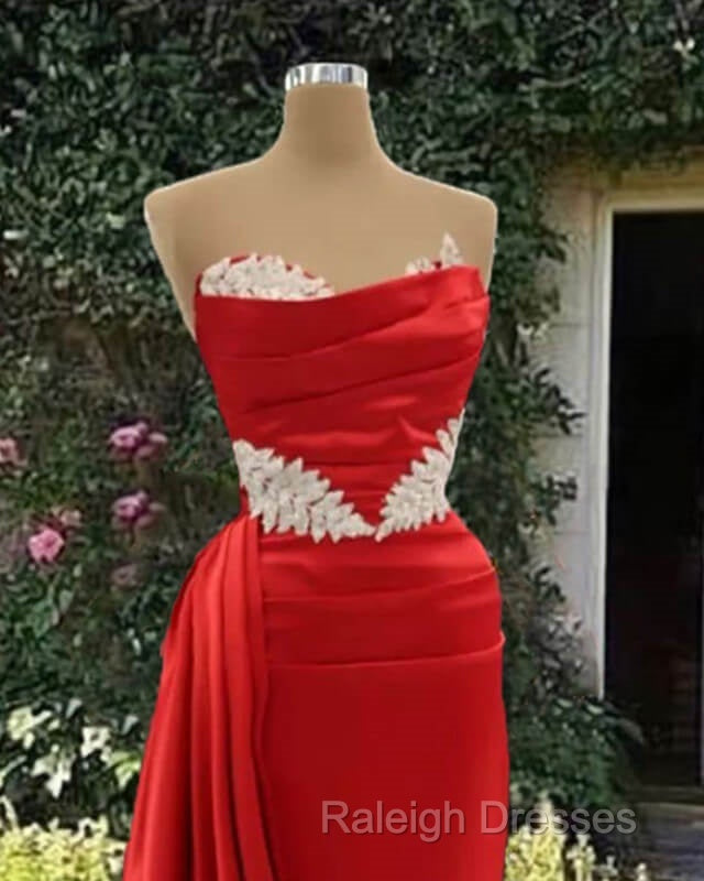 Long Red Mermaid Satin Strapless With Lace Embroidery Secondary image