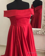 Long Red Plus Size Satin Off Shoulder Dresses