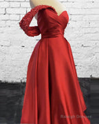 Long Red Satin One Shoulder Dresses