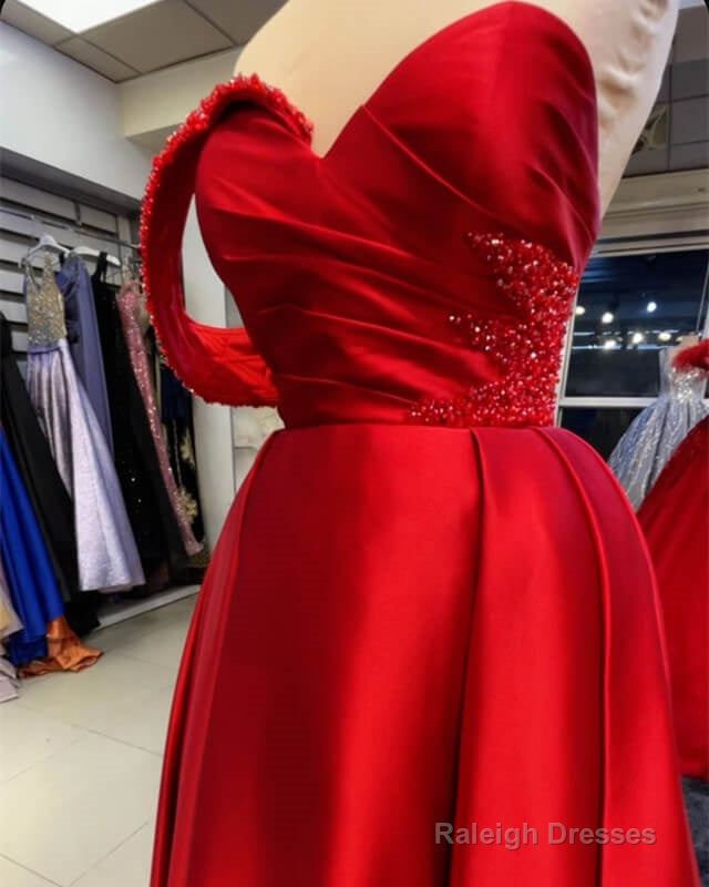 Long Red Satin One Shoulder Dress Main image