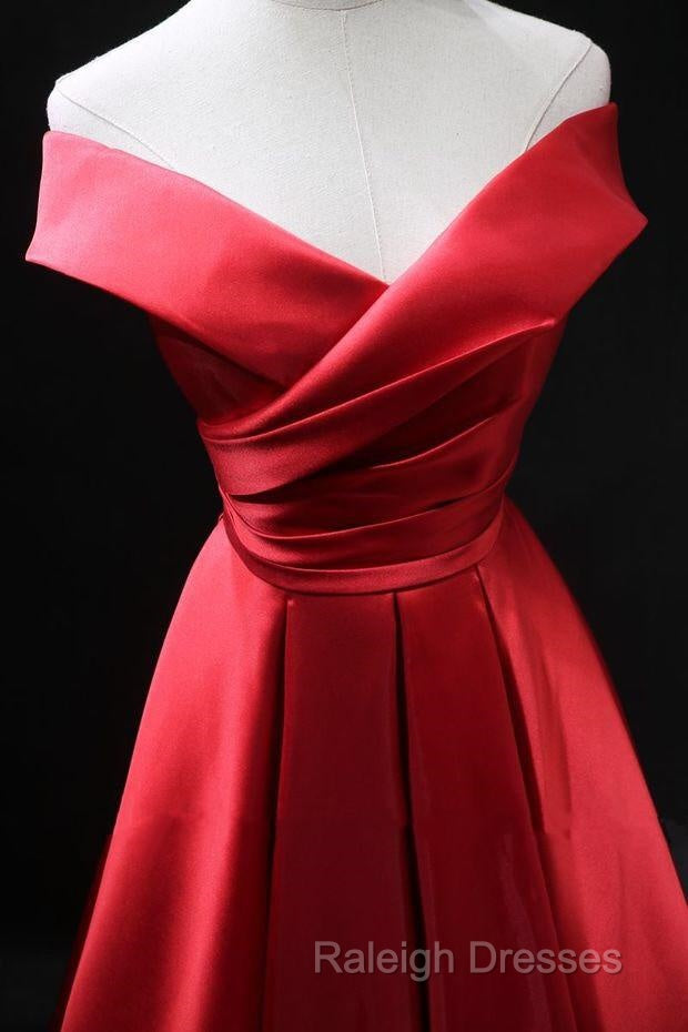Long Red Satin Prom Dresses  Off The Shoulder Evening Gowns Secondary image