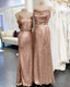 Long Rose Gold Bridesmaid Dresses Spaghetti Strap