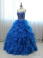 Long Royal Blue Beaded Organza Featuring Sweetheart Neck Prom Dresses