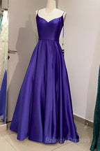 Long Royal Blue V Neck Prom Dress Spaghetti Strap