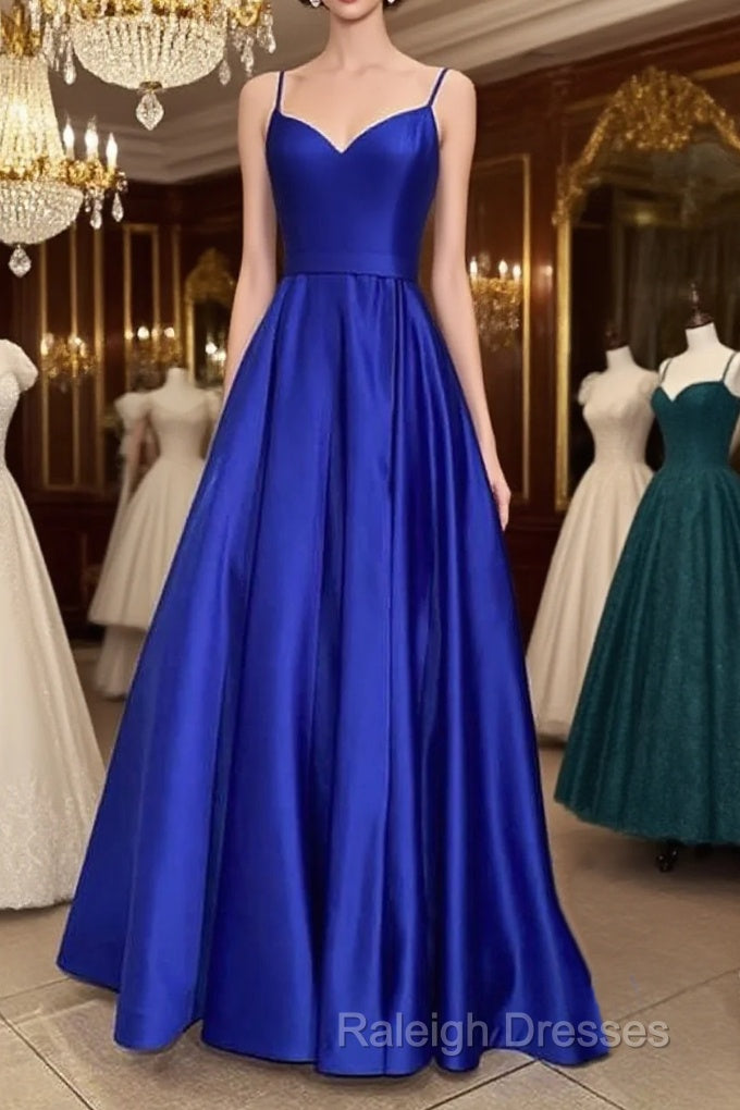 Long Royal Blue V Neck Prom Dress Spaghetti Strap Main image