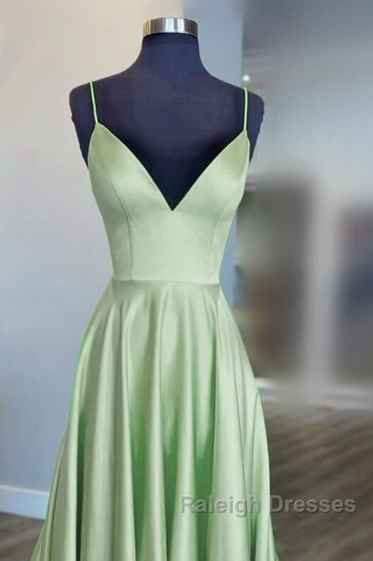Long Sage Green V Neck Satin Dress Secondary image