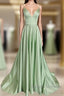 Long Sage Green V Neck Satin Dress