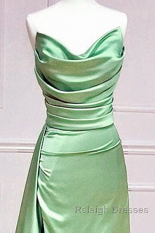Long Sage Satin Cowl Neck Bridesmaid Dress