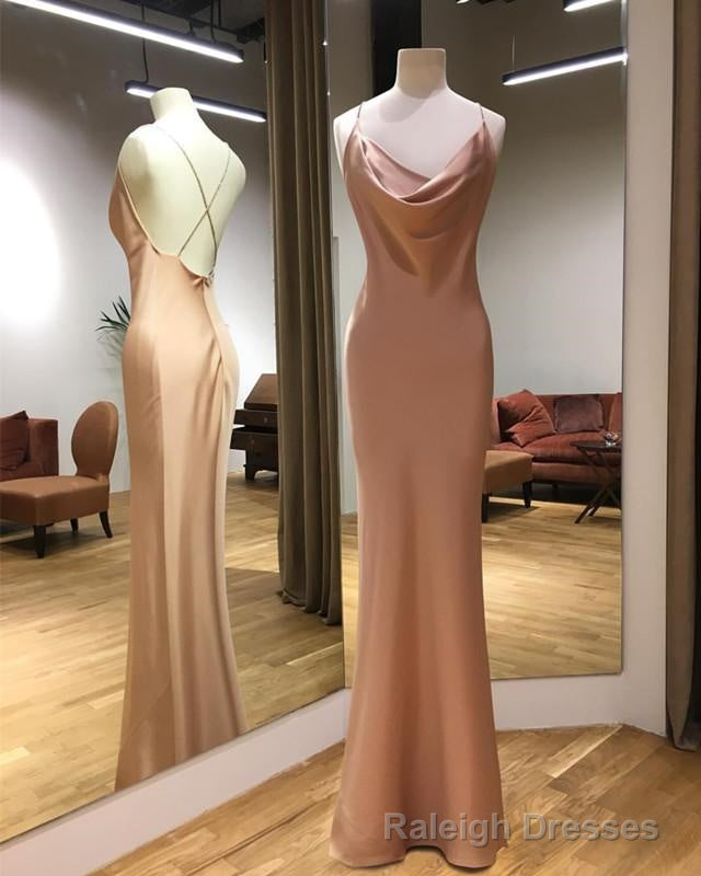 Long Satin Draped Top Sheath Prom Dresses Backless Mermaid Gown Main image