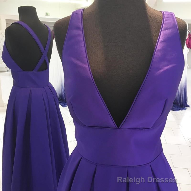 Long Satin V-Neck Cross Back Prom Dresses Floor Length Evening Gowns