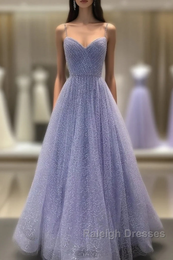 Long Sequin Lavender Sweetheart Beading Prom Dress