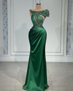 Long Sheath Satin Dress With Sequin Beaded