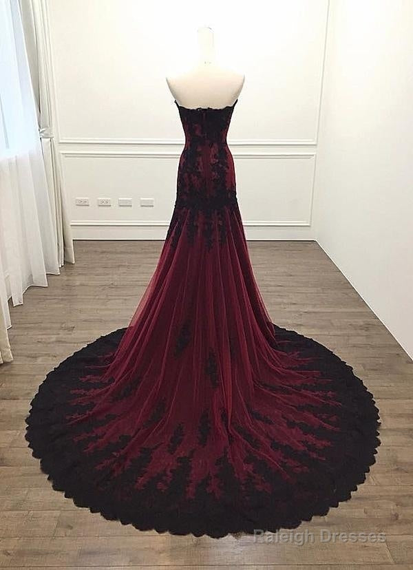 Long Sheath Sweetheart Black And Burgundy Prom Dresses