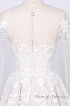 Long Sleeve Appliques Lace Tulle A-line Wedding Dress