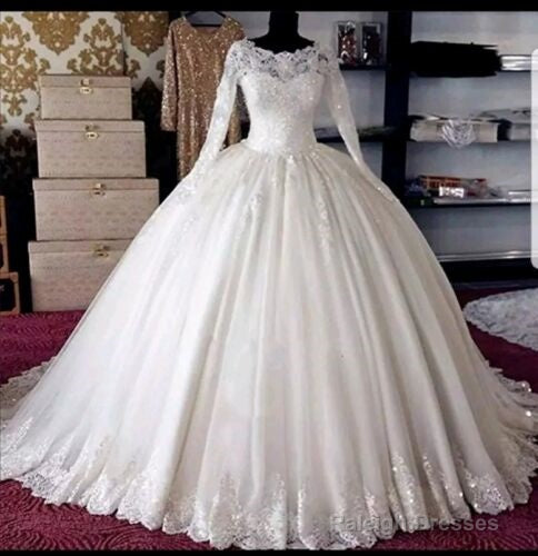 Long Sleeve Ball Gown Muslim Wedding Dress Uk Beaded Lace Bridal Wear Main image