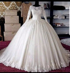 Long Sleeve Ball Gown Muslim Wedding Dress Uk Beaded Lace Bridal Wear