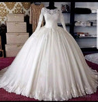 Long Sleeve Ball Gowns Muslim Wedding Dresses Uk Beaded Lace Bridal Wear