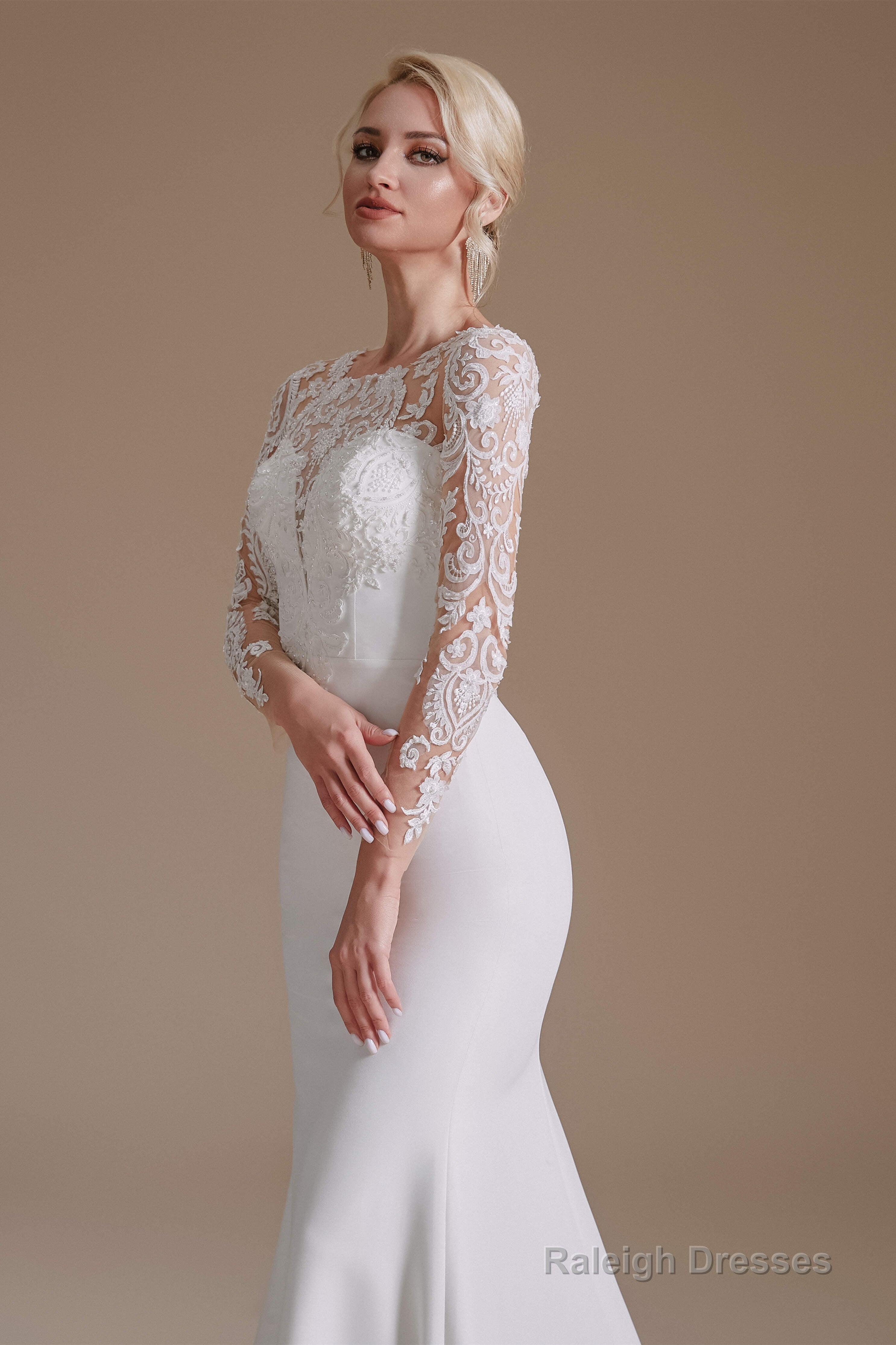 Long Sleeve Beaded French 3D Floral Lace Fishtail Elegant Bridal dresses Main image