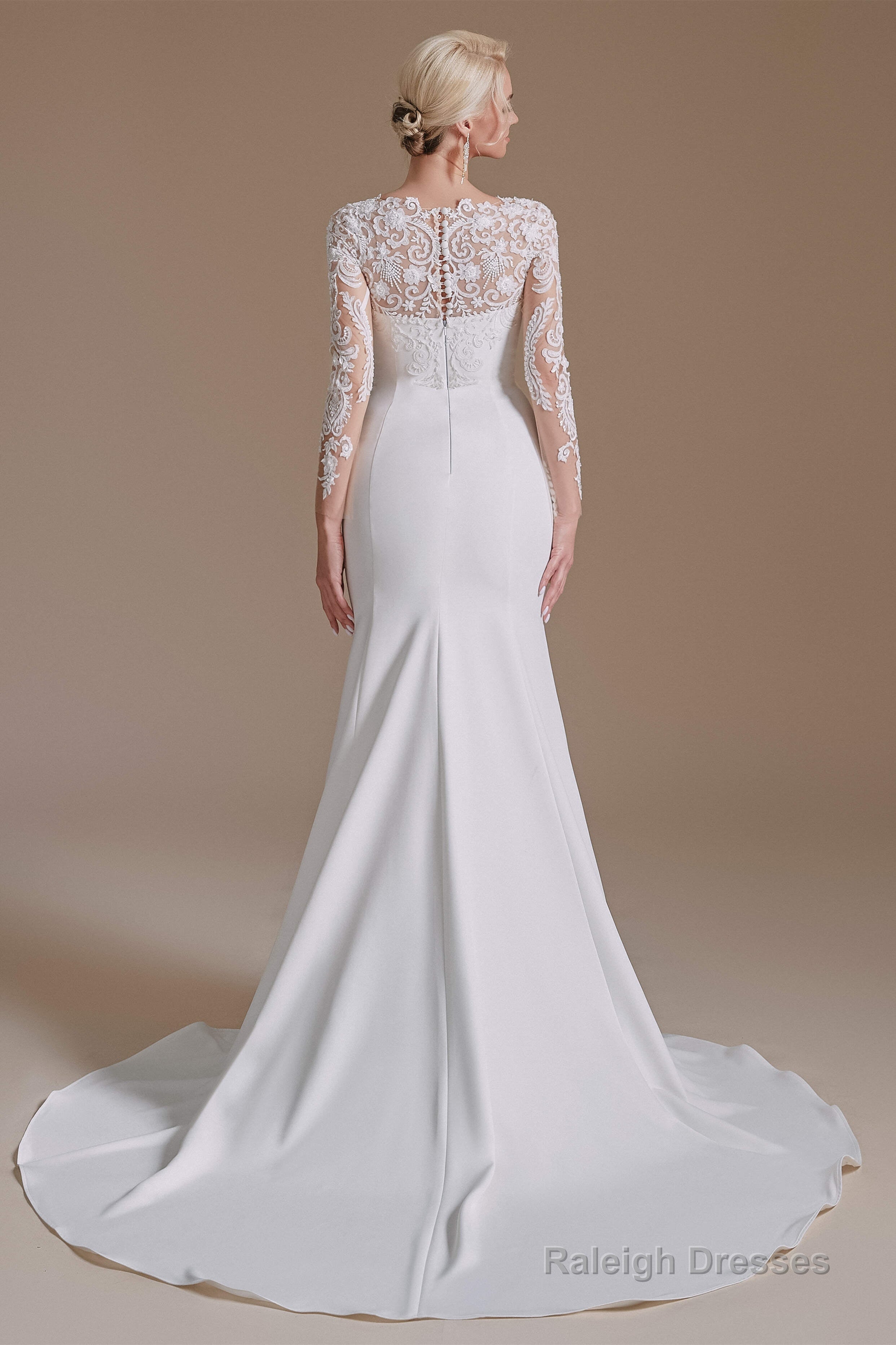 Long Sleeve Beaded French 3D Floral Lace Fishtail Elegant Bridal dresses