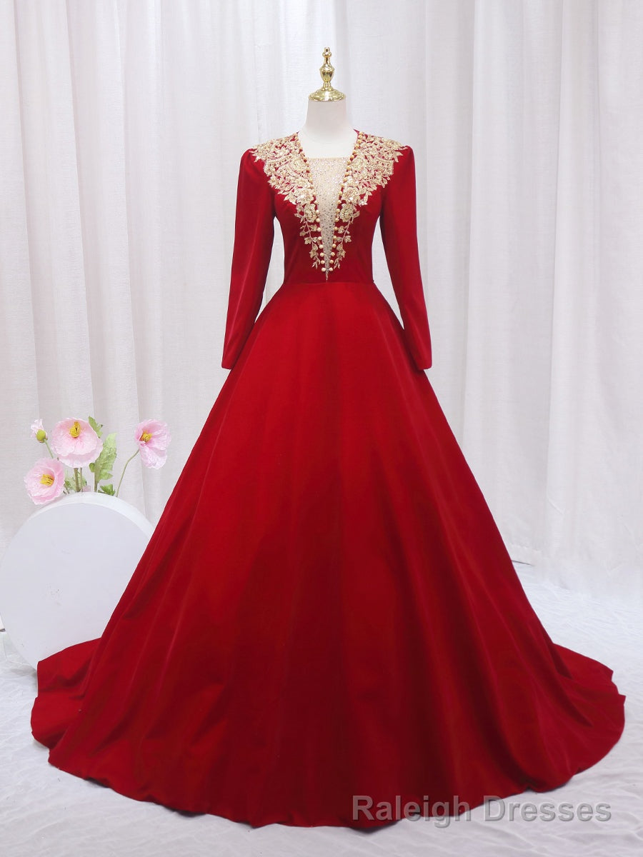Long Sleeve Beading Prom Dress Main image