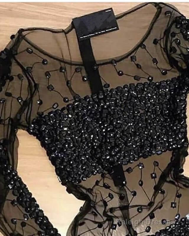 Long Sleeve Black See Through Homecoming Dress Crystal Beaded Secondary image