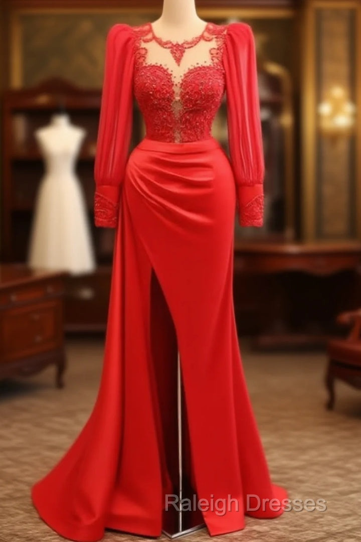 Long Sleeve Mermaid Applqiue Dress With Slit Main image