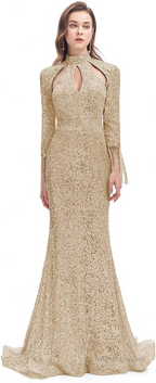 Long Sleeve Mermaid Prom Dresses Silver Sequins Trumpet