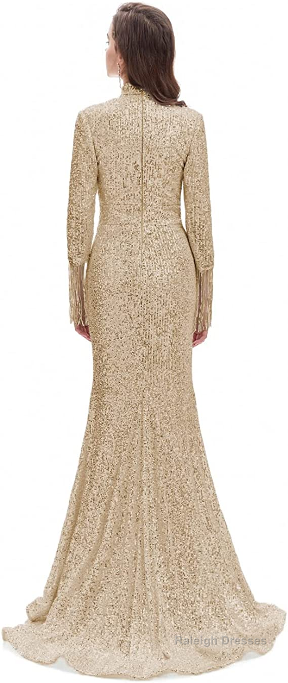 Long Sleeve Mermaid Prom Dresses Silver Sequins Trumpet