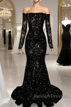 Long Sleeve Mermaid Sequin Pattern Dress