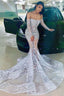 Long Sleeve Off The Shoulder Silver Black Girl Prom Dress Mermaid Illusion Beads Crystals Prom Gown Cheap
