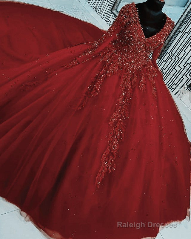 Long Sleeve Quinceanera Dress V Neck Ball Gowns