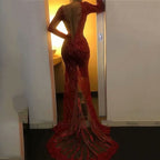 Long Sleeve Red Prom Dress Long Prom Dress