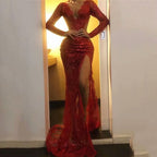 Long Sleeve Red Prom Dress Long Prom Dress