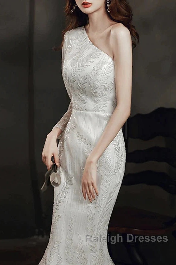 Long Sleeve Sequin Champagne Prom Dress