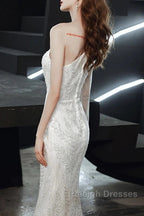 Long Sleeve Sequin Champagne Prom Dress