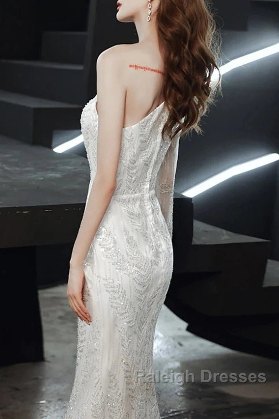 Long Sleeve Sequin Champagne Prom Dress