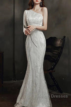 Long Sleeve Sequin Champagne Prom Dresses